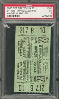 1968 Pittsburgh Pirates vs San Francisco Giants Ticket Stub From 6/23/1968 - McCovey Hits Home Runs #249 & 250 (PSA- NM 7)